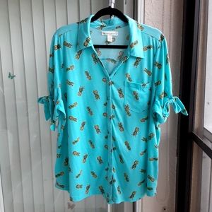 New York Laundry,Pineapple Button up Shirt, Size 2X